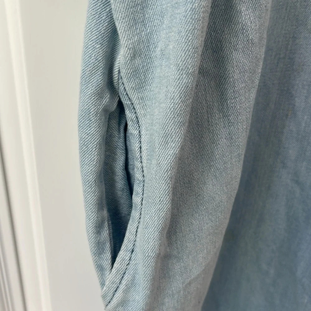 Zen Blue Light Wash denim mini dress tunic oversized shirt Chevy sz One Size - Picture 5 of 16
